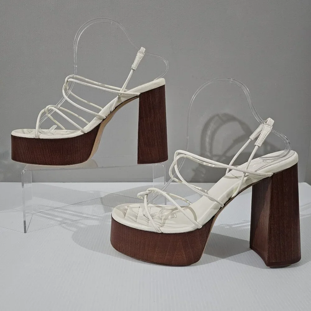 Gia Borghini x RHW Rosie 28 Platform Sandal Womens EU 41 White Leather Wood Heel